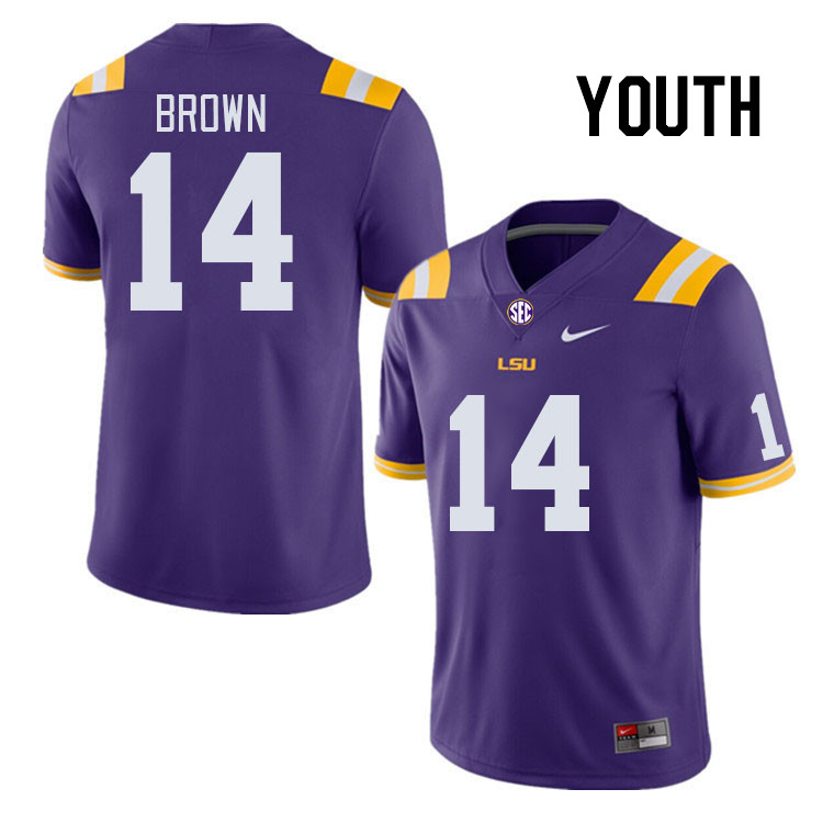 Youth #14 Jalen Brown LSU Tigers College Football Jerseys Stitched-Purple - Click Image to Close
